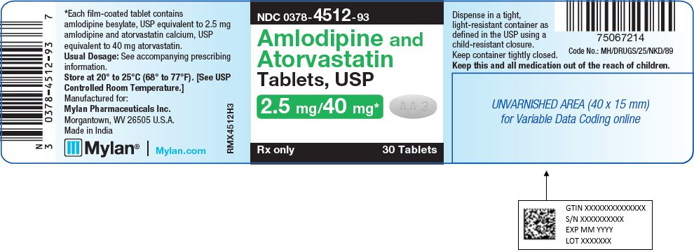 Amlodipine and Atorvastatin Tablets, USP 2.5 mg/40 mg Bottle Label