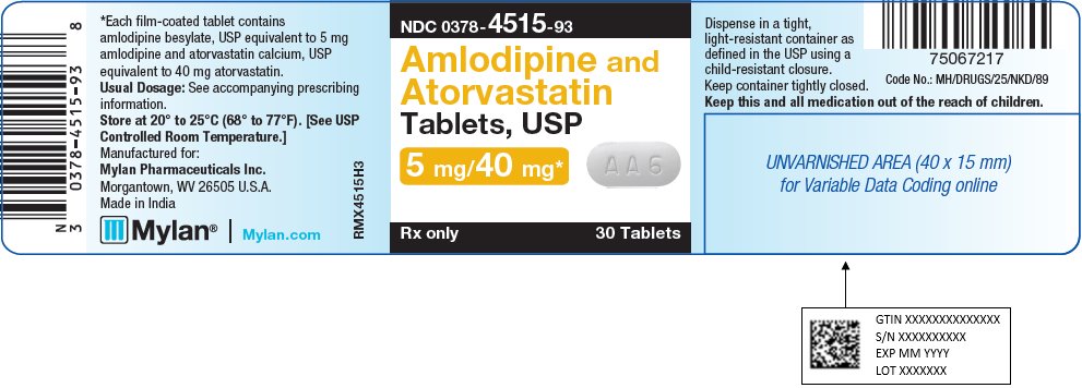 Amlodipine and Atorvastatin Tablets, USP 5 mg/40 mg Bottle Label