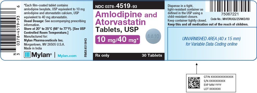 Amlodipine and Atorvastatin Tablets, USP 10 mg/40 mg Bottle Label