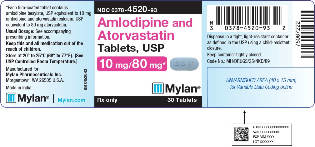 Amlodipine and Atorvastatin Tablets, USP 10 mg/80 mg Bottle Label