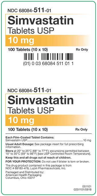 10 mg Simvastatin Tablets Carton