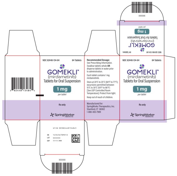 PRINCIPAL DISPLAY PANEL
NDC: <a href=/NDC/82448-134-84>82448-134-84</a>
GOMEKLITM 
(mirdametinib) 
Tablets for oral suspension
1 mg
per tablet
84 Tablets
