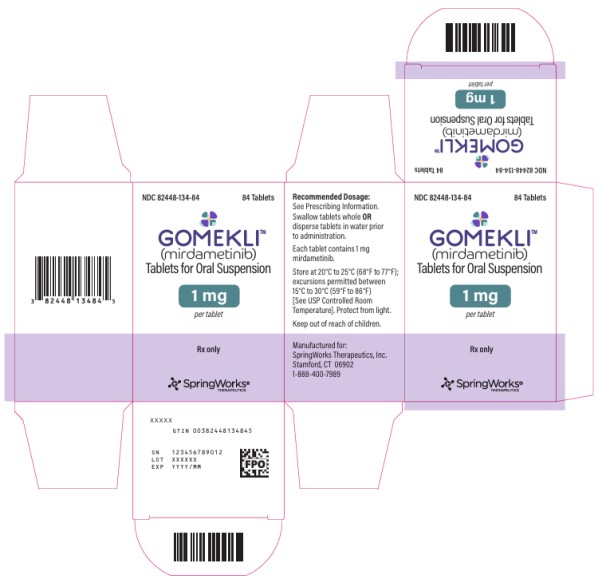 PRINCIPAL DISPLAY PANEL
NDC: <a href=/NDC/82448-134-84>82448-134-84</a>
GOMEKLITM 
(mirdametinib) 
Tablets for oral suspension
1 mg
per tablet
84 Tablets
