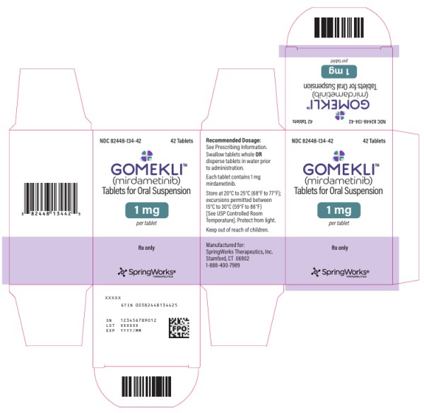 PRINCIPAL DISPLAY PANEL
NDC: <a href=/NDC/82448-134-42>82448-134-42</a>
GOMEKLITM 
(mirdametinib) 
Tablets for oral suspension
1 mg
per tablet
42 Tablets
