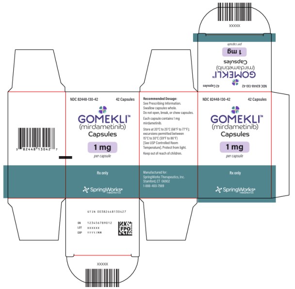 PRINCIPAL DISPLAY PANEL
NDC: <a href=/NDC/82448-130-42>82448-130-42</a>
GOMEKLITM 
(mirdametinib) 
Capsules
1 mg
per Capsules
42 Capsules

