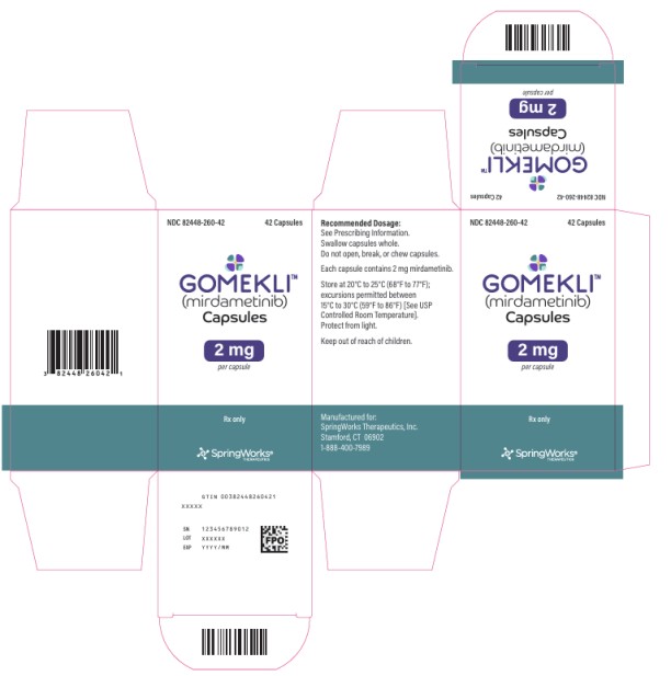 PRINCIPAL DISPLAY PANEL
NDC: <a href=/NDC/82448-260-42>82448-260-42</a>
GOMEKLITM 
(mirdametinib) 
Capsules
2 mg
per Capsules
42 Capsules

