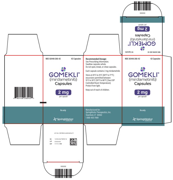 PRINCIPAL DISPLAY PANEL
NDC: <a href=/NDC/82448-260-42>82448-260-42</a>
GOMEKLITM 
(mirdametinib) 
Capsules
2 mg
per Capsules
42 Capsules

