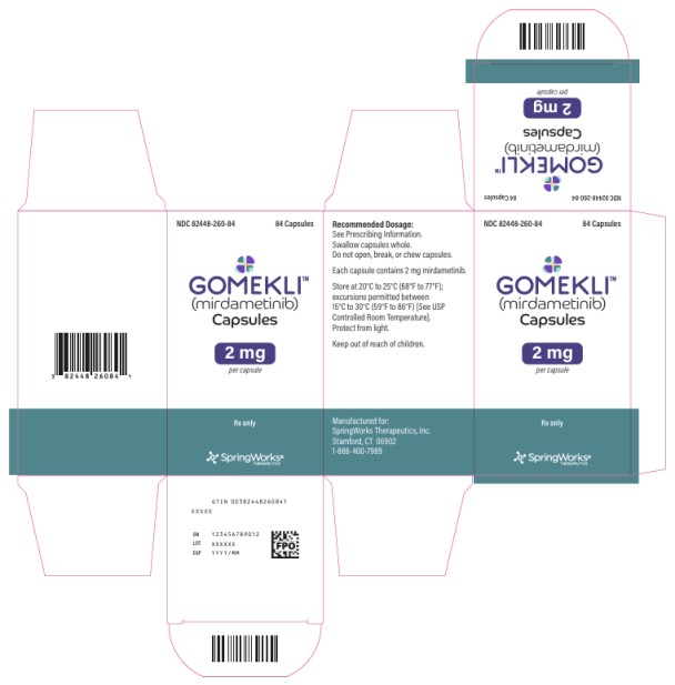 PRINCIPAL DISPLAY PANEL
NDC: <a href=/NDC/82448-260-84>82448-260-84</a>
GOMEKLITM 
(mirdametinib) 
Capsules
2 mg
per Capsules
84 Capsules

