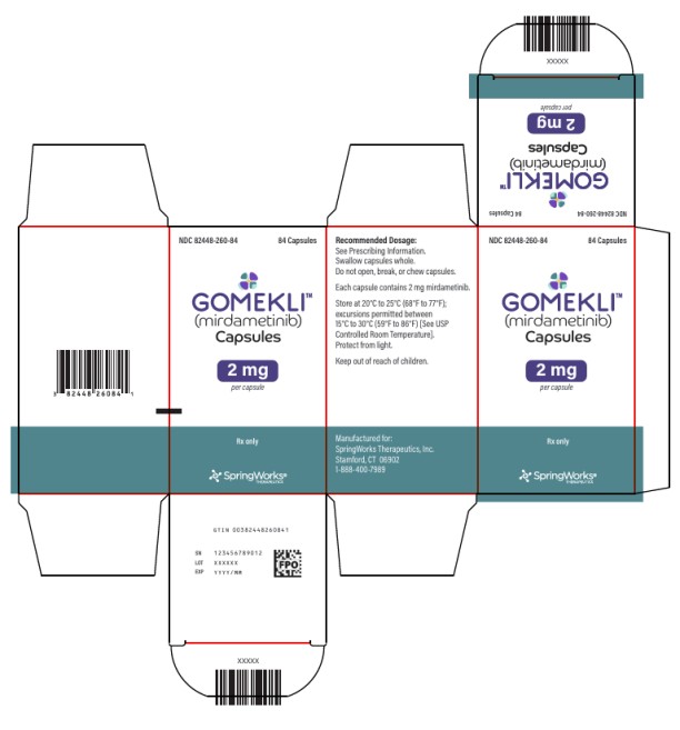 PRINCIPAL DISPLAY PANEL
NDC: <a href=/NDC/82448-260-84>82448-260-84</a>
GOMEKLITM 
(mirdametinib) 
Capsules
2 mg
per Capsules
84 Capsules

