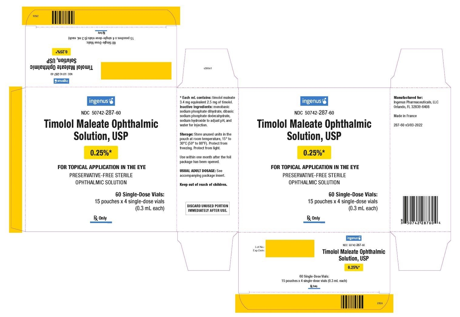 Timolol Maleate Ophthalmic Solution USP, 0.25% - Carton Label