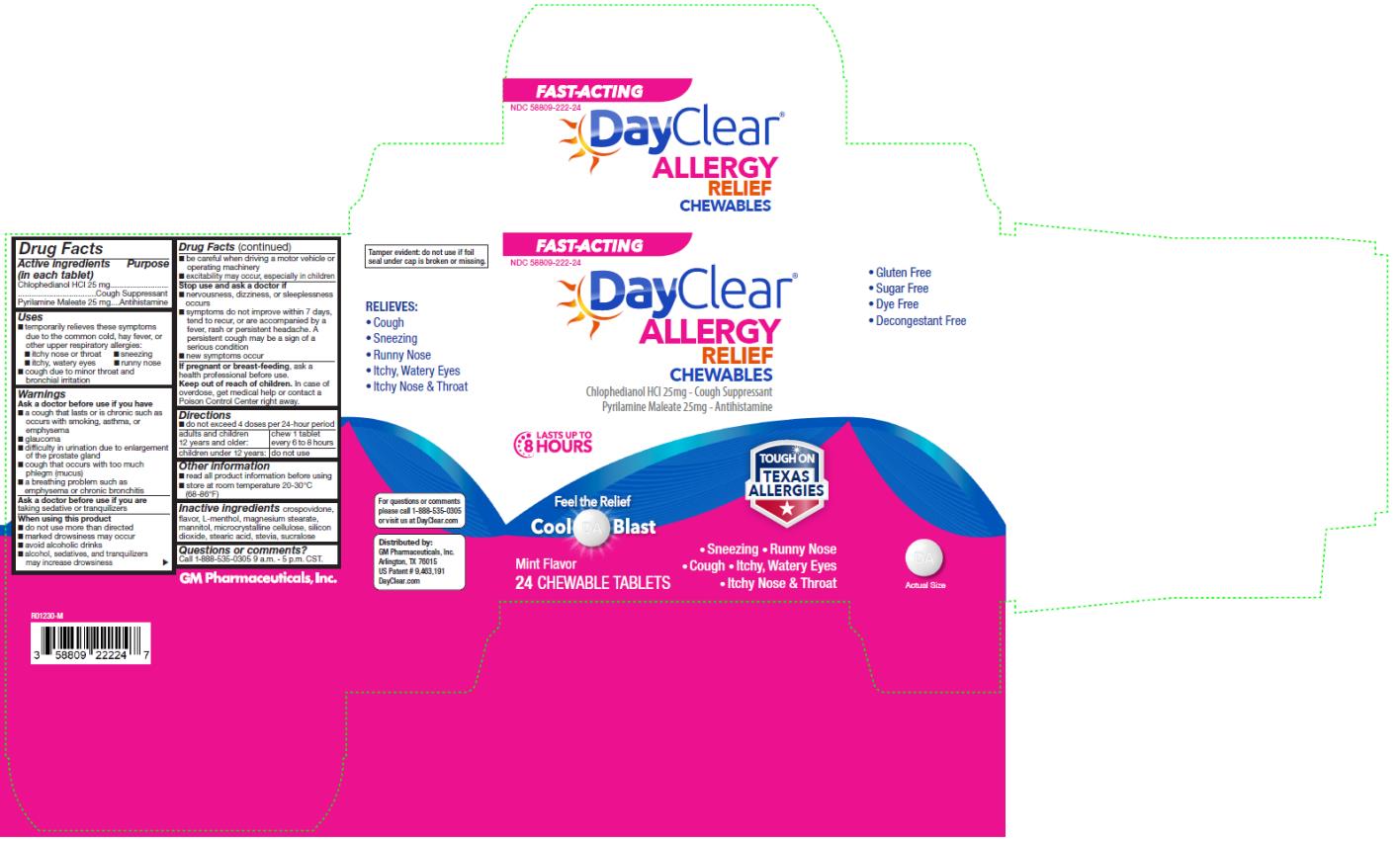 PRINCIPAL DISPLAY PANEL
NDC: <a href=/NDC/58809-222-24>58809-222-24</a>
DayClear
Allergy
Relief
Chewables
24 Chewable Tablets 
