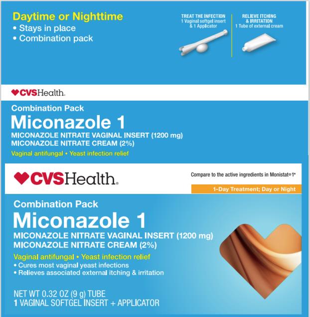 PRINCIPAL DISPLAY PANEL 
Miconazole 1
Miconazole Nitrate Vaginal Insert (1200 mg) 
Miconazole Nitrate Cream (2%)
VAGINAL ANTIFUNGAL | Yeast infection relief
	Cures most vaginal yeast infections
	Relieves associated external itching & irritation
Net Wt. 0.32oz (9g) tube
1 Vaginal Softgel Insert + Applicator 
