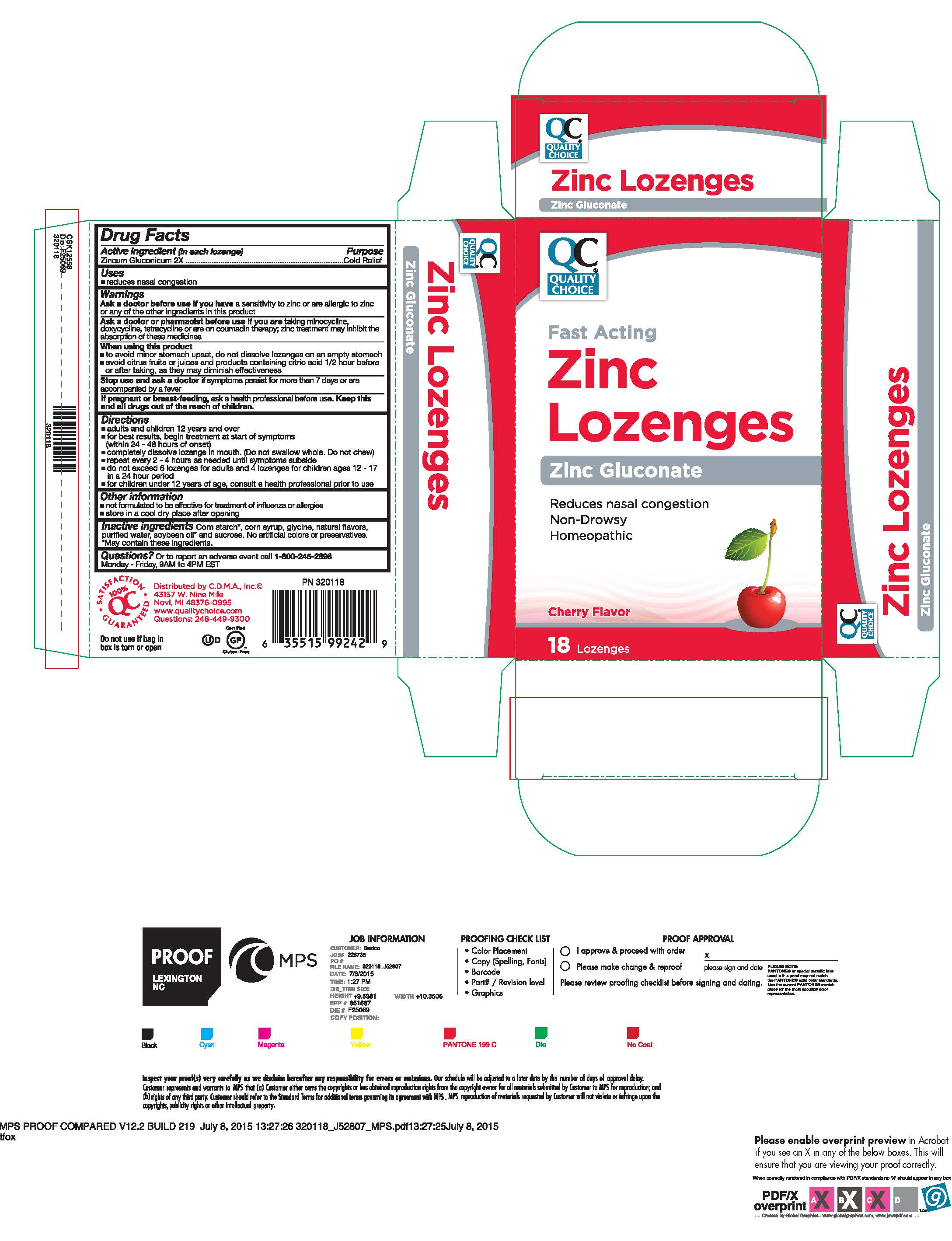 Quality Choice Cherry Zinc Lozenges 18ct