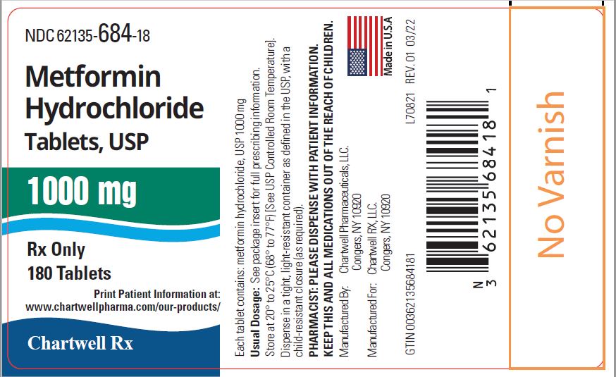 Metformin Hydrochloride Tablets-1000mg-NDC: <a href=/NDC/62135-684-18>62135-684-18</a>- 180s Label