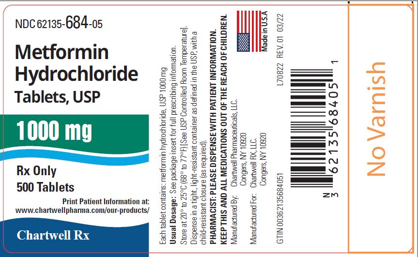 Metformin Hydrochloride Tablets-1000mg-NDC: <a href=/NDC/62135-684-05>62135-684-05</a>- 500s Label