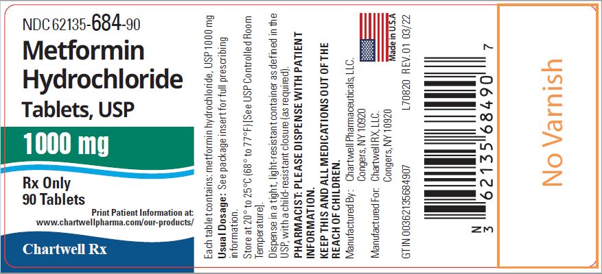 Metformin Hydrochloride Tablets-1000mg-NDC: <a href=/NDC/62135-684-90>62135-684-90</a>- 90s Label