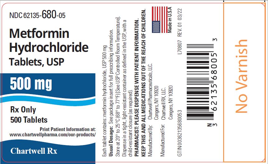 Metformin Hydrochloride Tablets-500mg-NDC: <a href=/NDC/62135-680-05>62135-680-05</a>- 500s Label