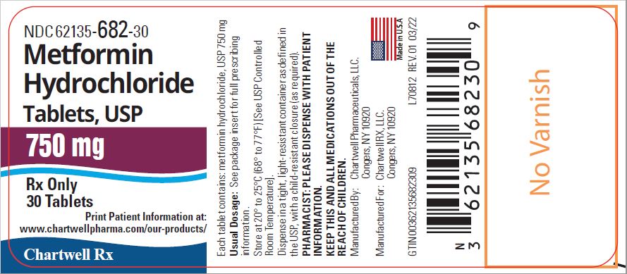 Metformin Hydrochloride Tablets-750mg-NDC: <a href=/NDC/62135-682-30>62135-682-30</a>- 30s Label
