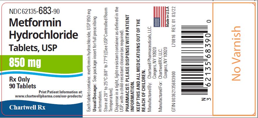 Metformin Hydrochloride Tablets-850mg-NDC: <a href=/NDC/62135-683-90>62135-683-90</a>- 90s Label