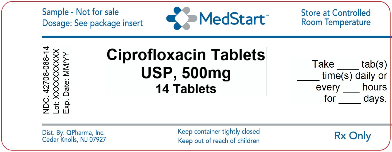 42708-088-14 Ciprofloxacin Tablets USP 500mg x 14