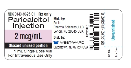NDC: <a href=/NDC/0143-9625-01>0143-9625-01</a> Rx only Paricalcitol Injection 2 mcg/mL Discard unused portion 1 mL Single Dose Vial For Intravenous Use Only