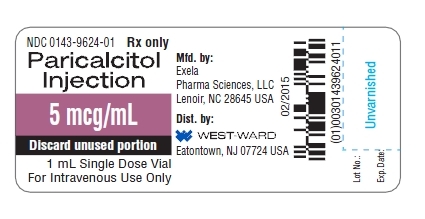 NDC: <a href=/NDC/0143-9624-01>0143-9624-01</a> Rx only Paricalcitol Injection 5 mcg/mL Discard unused portion 1 mL Single Dose Vial For Intravenous Use Only