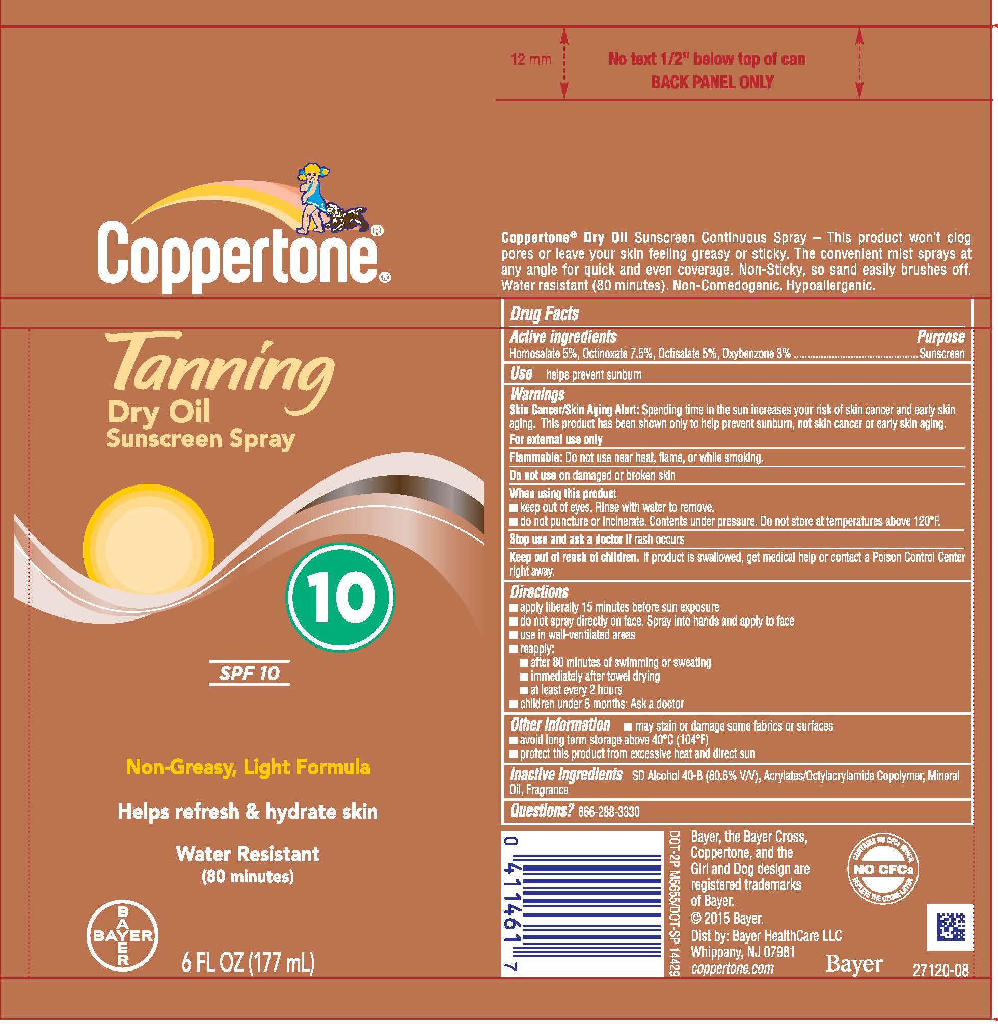 Coppertone Tanning Dry Oil SPF 10 Spray Can
