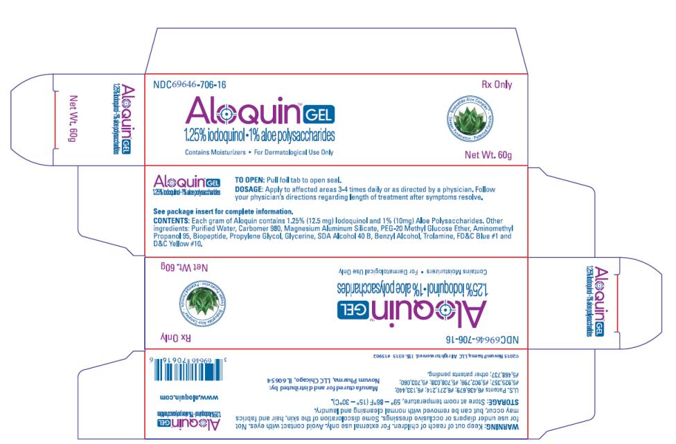 NDC: <a href=/NDC/69646-706-16>69646-706-16</a>
Aloquin Gel
1.25% iodoquinol
1% aloe polysaccharides
Rx Only
Net Wt. 60 g
