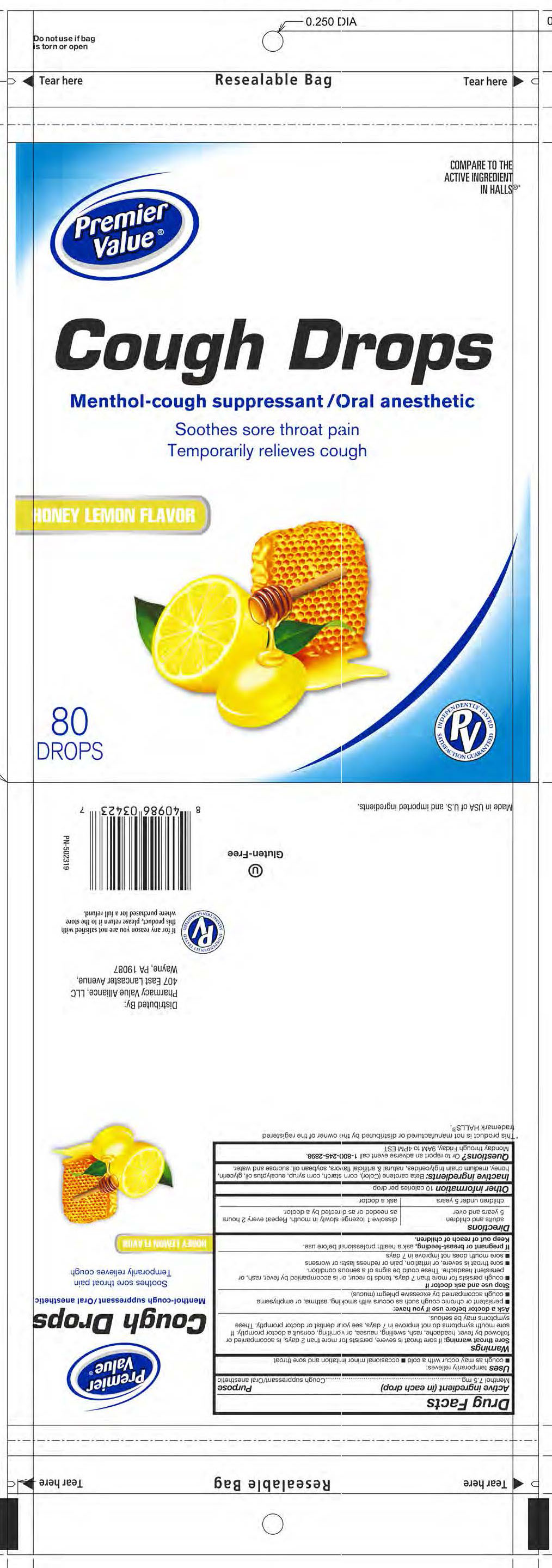 Premier Value Honey Lemon 80ct Cough Drops