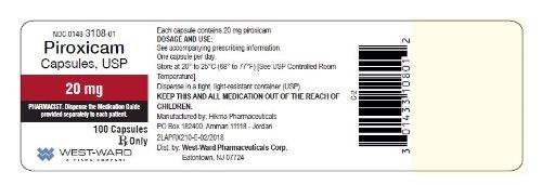NDC: <a href=/NDC/0143-3108-01>0143-3108-01</a> Piroxicam Capsules, USP 20 mg 100 Capsules Rx Only