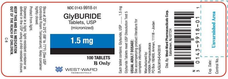 NDC: <a href=/NDC/0143-9918-01>0143-9918-01</a> GlyBURIDE Tablets, USP (micronized) 1.5 mg 100 Tablets Rx Only