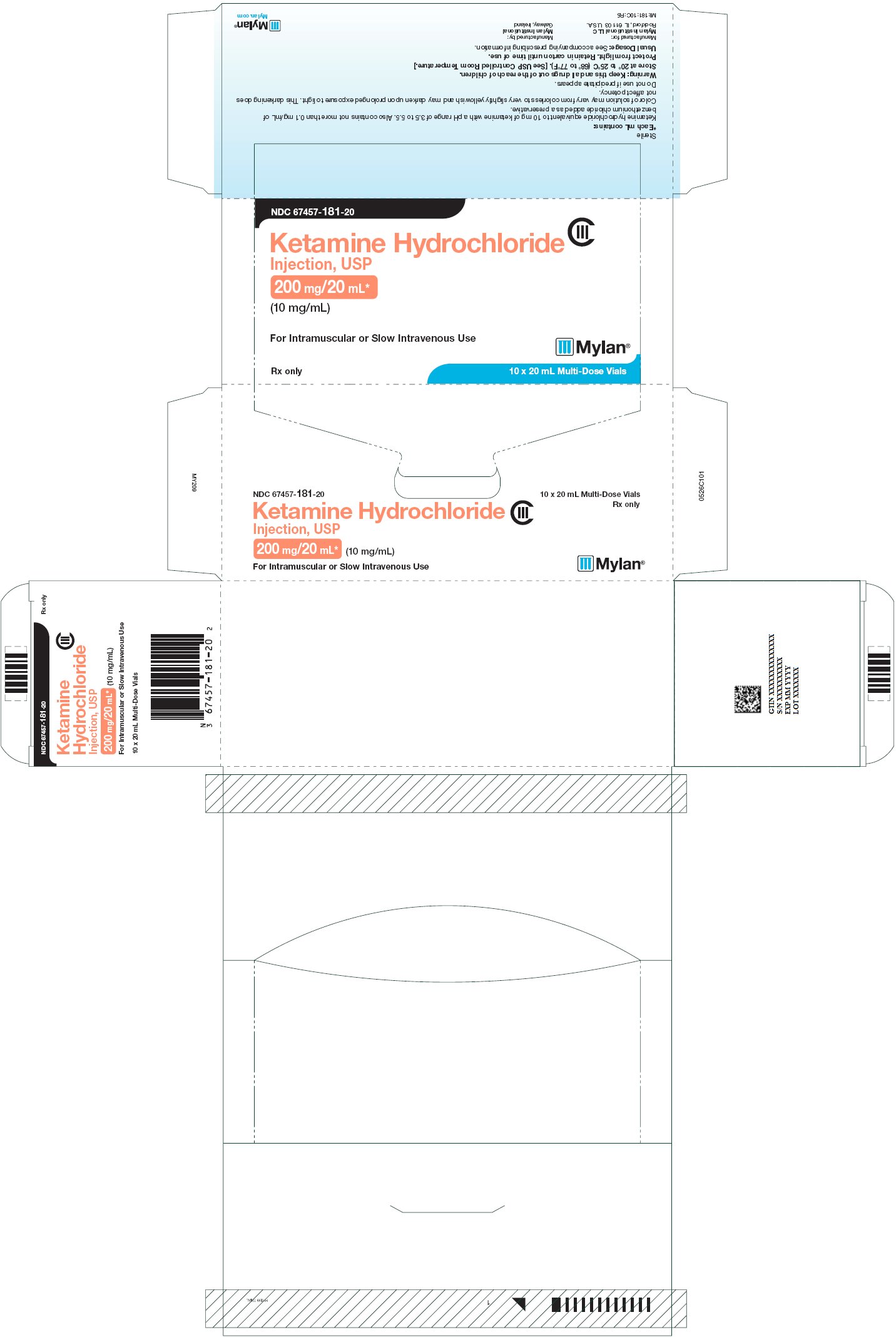 Ketamine Hydrochloride Injection 200 mg/20 mL Carton Label