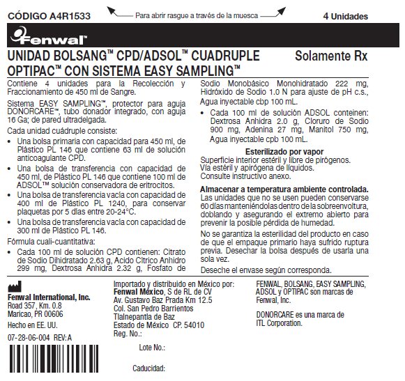 UNIDAD BOLSANG™ CPD/ADSOL™ CUADRUPLE OPTIPAC™ CON SISTEMA EASY SAMPLING™ label