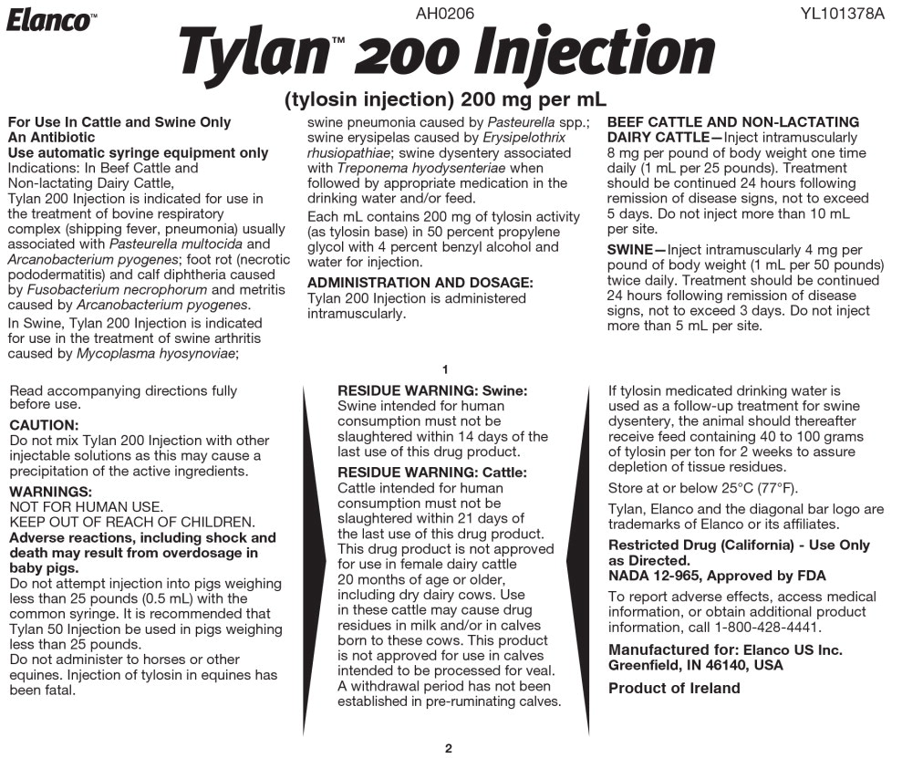 Principal Display Panel - Tylan 200 Injection 500 mL Bottle Label
