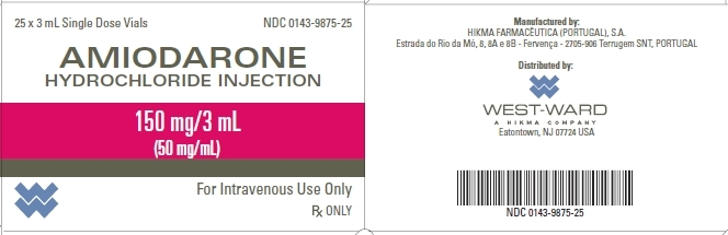 25 x 3 mL Single Dose Vials NDC: <a href=/NDC/0143-9875-25>0143-9875-25</a> AMIODARONE HYDROCHLORIDE INJECTION 150 mg/3 mL (50 mg/mL) For Intravenous Use Only Rx ONLY
