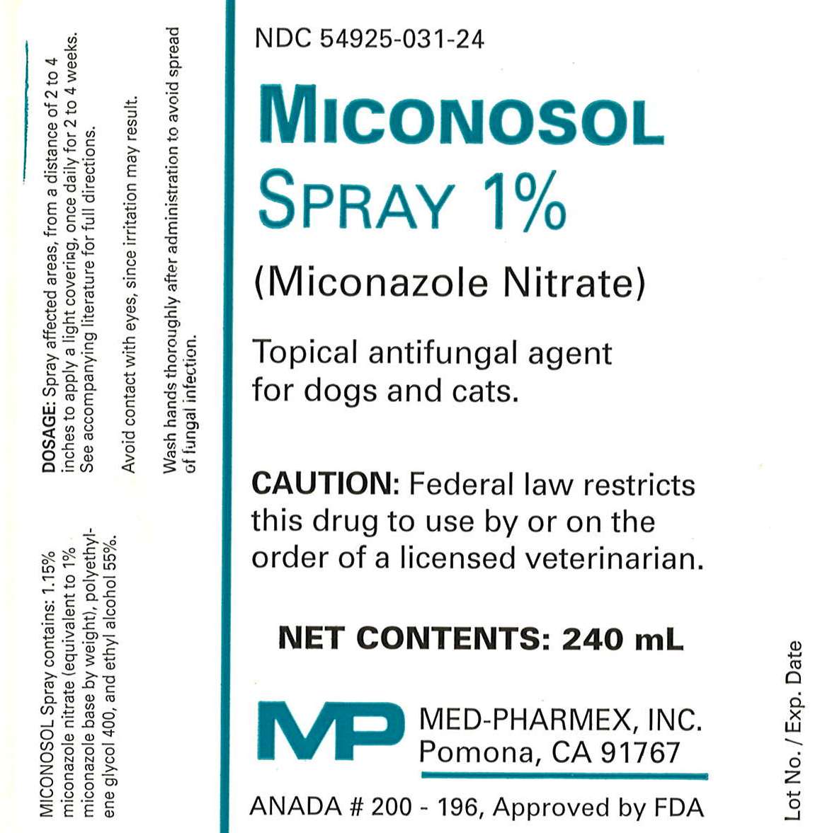 Miconosol Spray 240mL Label