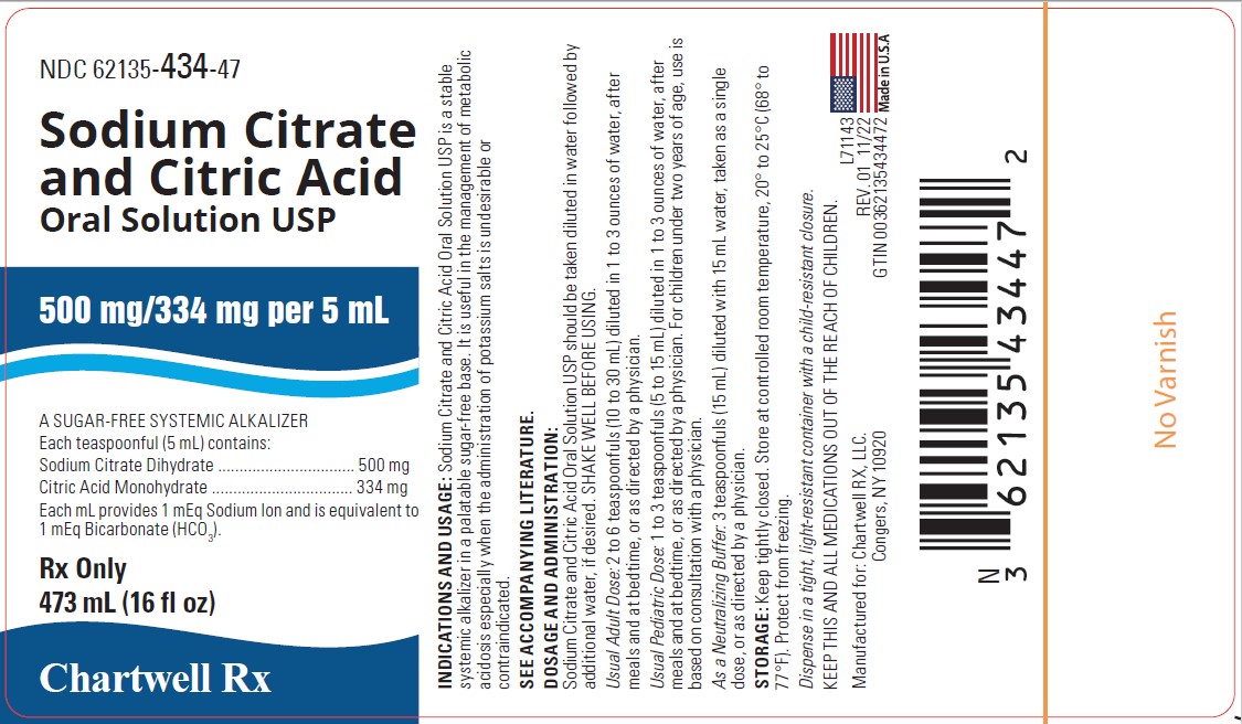 Sodium Citrate and Citric Acid Oral Solution, USP  - NDC: <a href=/NDC/62135-434-47>62135-434-47</a> - 16 fl oz (473 mL) Bottle Label