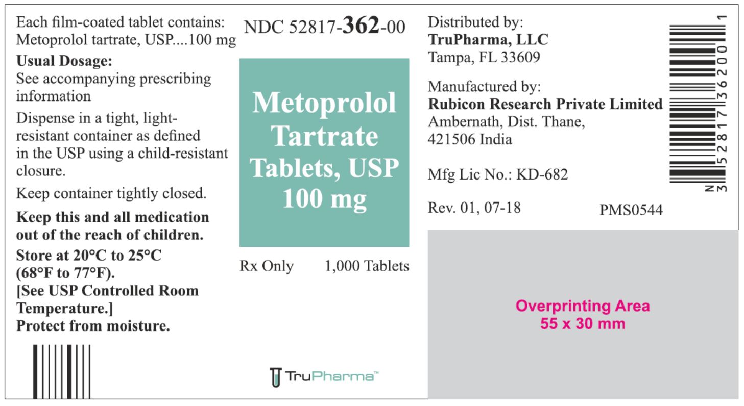 Metoprolol Tartrate Tablets, USP 100 mg - 1000 Tablets - NDC: <a href=/NDC/52817-362-00>52817-362-00</a>