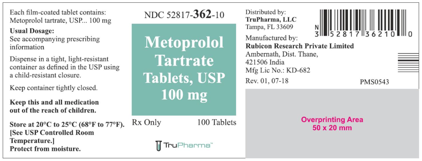Metoprolol Tartrate Tablets, USP 100 mg - 100 Tablets - NDC: <a href=/NDC/52817-362-10>52817-362-10</a>