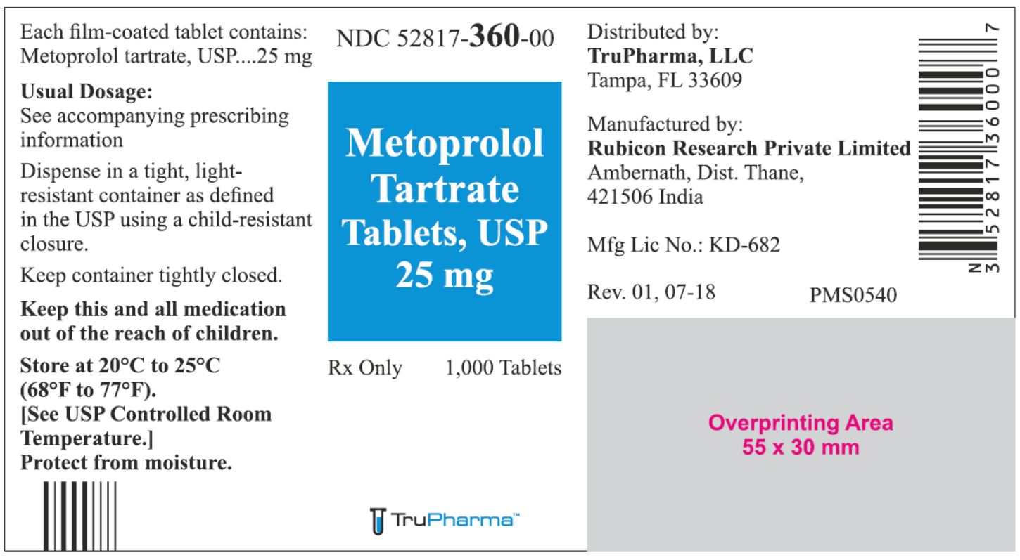 Metoprolol Tartrate Tablets, USP 25 mg - 1000 Tablets - NDC: <a href=/NDC/52817-360-00>52817-360-00</a>