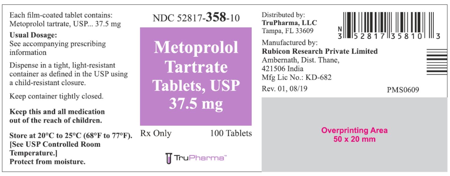 Metoprolol Tartrate Tablets, USP 37.5 mg - 100 Tablets - NDC: <a href=/NDC/52817-358-10>52817-358-10</a>
