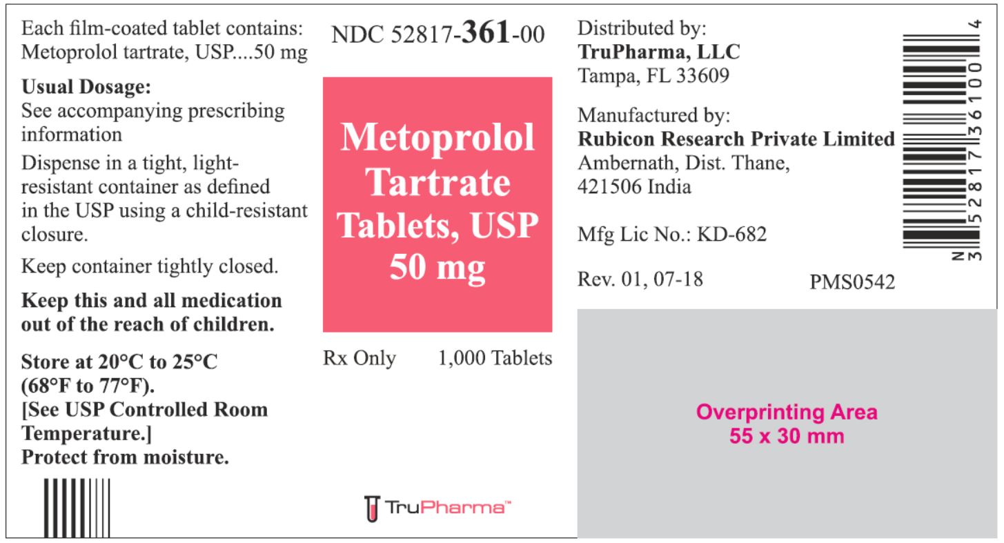 Metoprolol Tartrate Tablets, USP 50 mg - 1000 Tablets - NDC: <a href=/NDC/52817-361-00>52817-361-00</a>