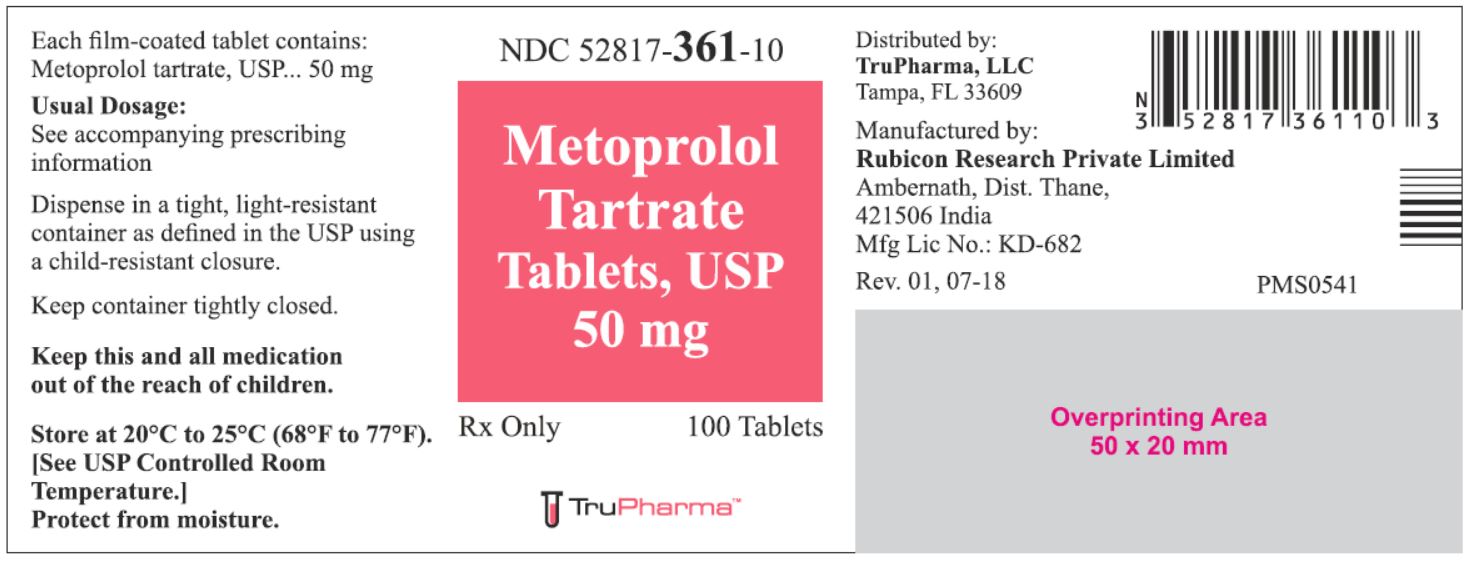 Metoprolol Tartrate Tablets, USP 50 mg - 100 Tablets - NDC: <a href=/NDC/52817-361-10>52817-361-10</a>