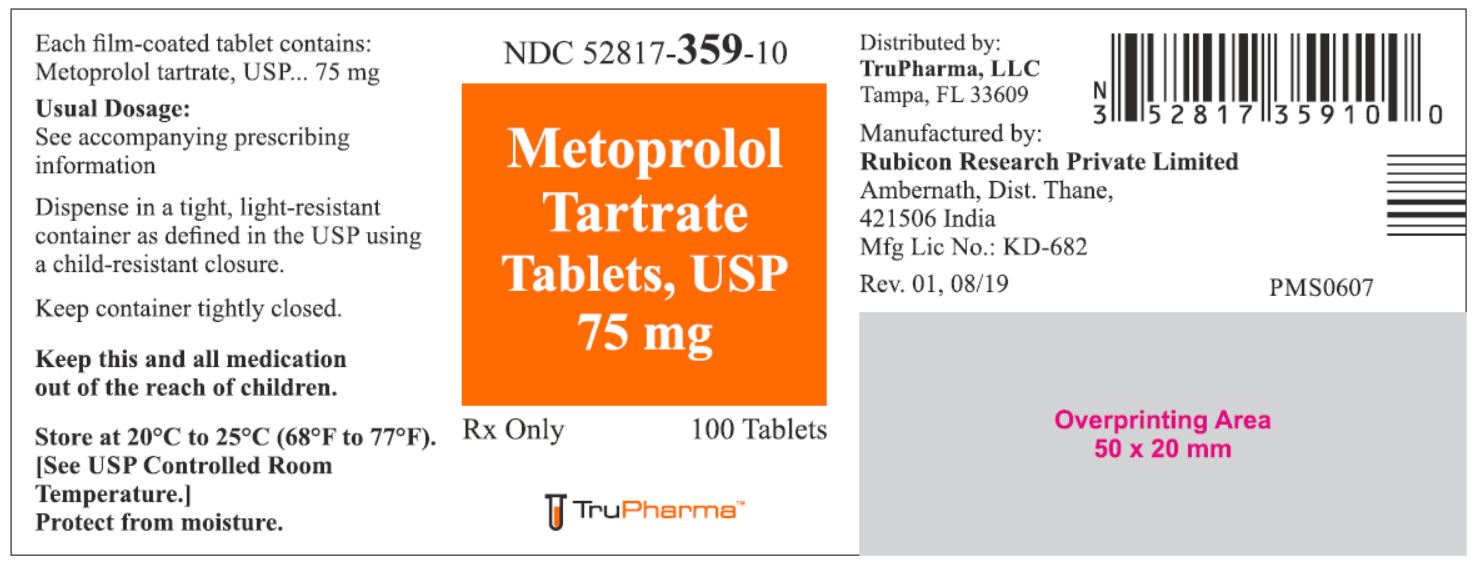 Metoprolol Tartrate Tablets, USP 75 mg - 100 Tablets - NDC: <a href=/NDC/52817-359-10>52817-359-10</a>