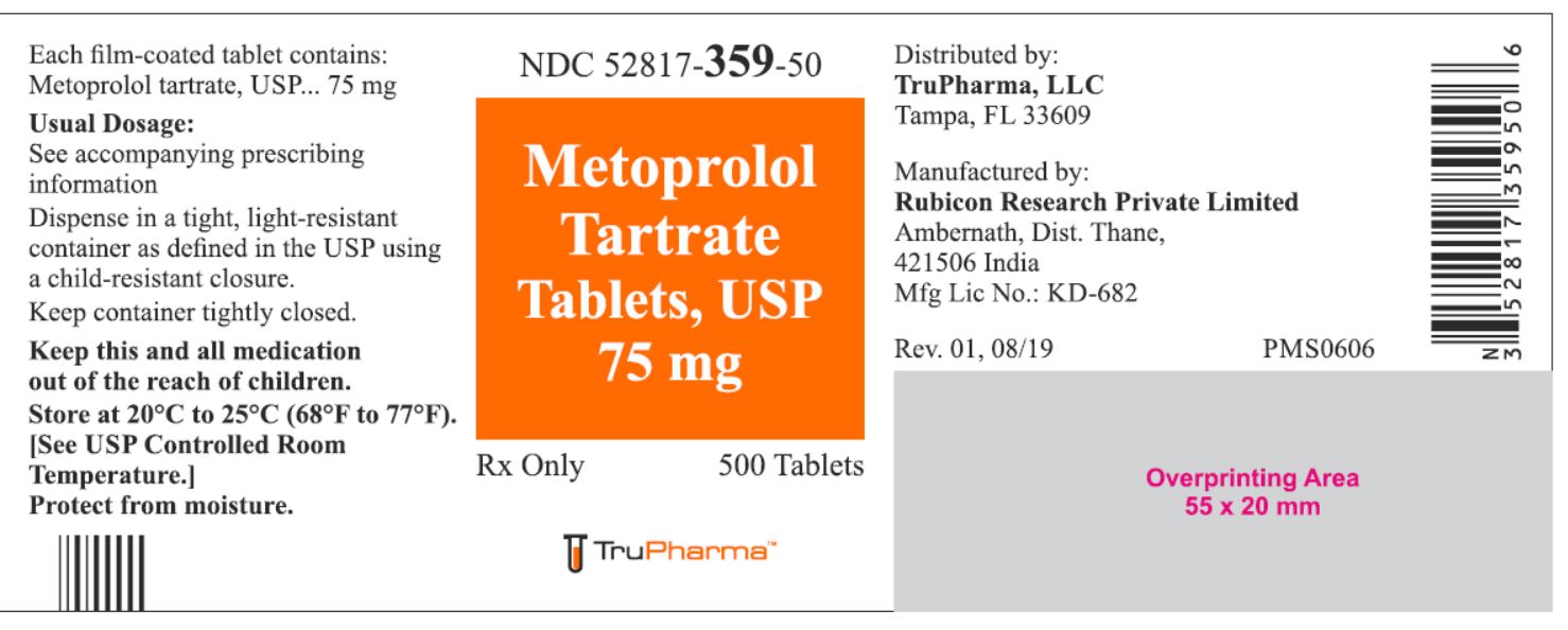 Metoprolol Tartrate Tablets, USP 75 mg - 500 Tablets - NDC: <a href=/NDC/52817-359-50>52817-359-50</a>