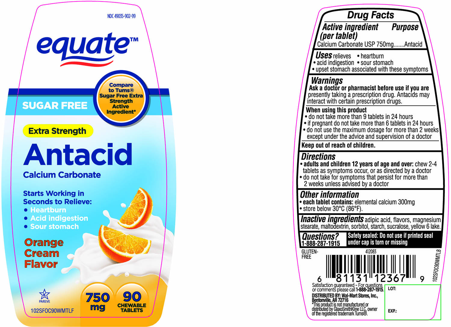 equate Sugar Free Extra Strength Antacid Calcium Carbonate Chewable Tablets