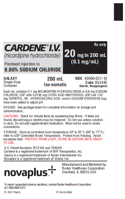 CARDENE Representative 20 mg Container Label 2 of 2 NDC: <a href=/NDC/43066-021-10>43066-021-10</a>