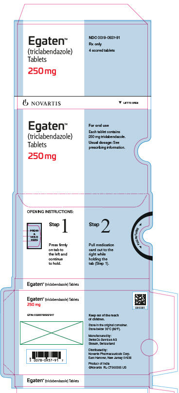 PRINCIPAL DISPLAY PANEL
Egaten™
(triclabendazole)
Tablets
250 mg
NDC: <a href=/NDC/0078-0937-91>0078-0937-91</a>
Rx only
4 scored tablets
Novartis