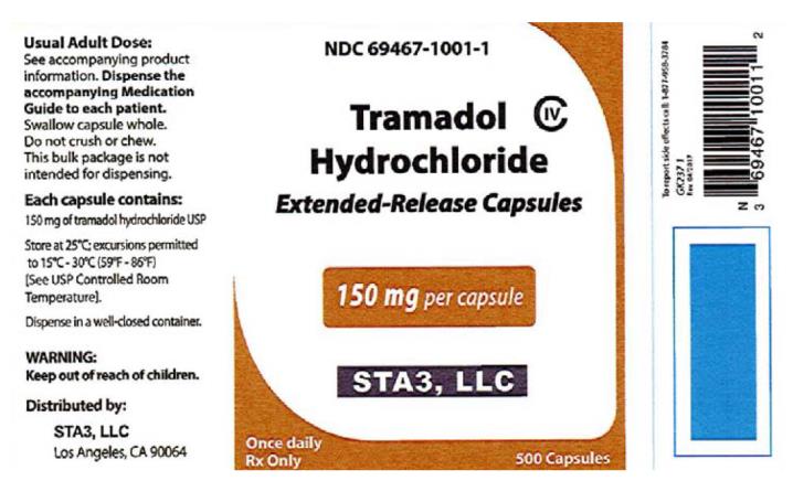 PRINCIPAL DISPLAY PANEL
NDC: <a href=/NDC/69467-1001-1>69467-1001-1</a>
Tramadol
Hydrochloride
Extended-Release Capsules
150 mg per capsule
500 capsules
Once daily
Rx Only
