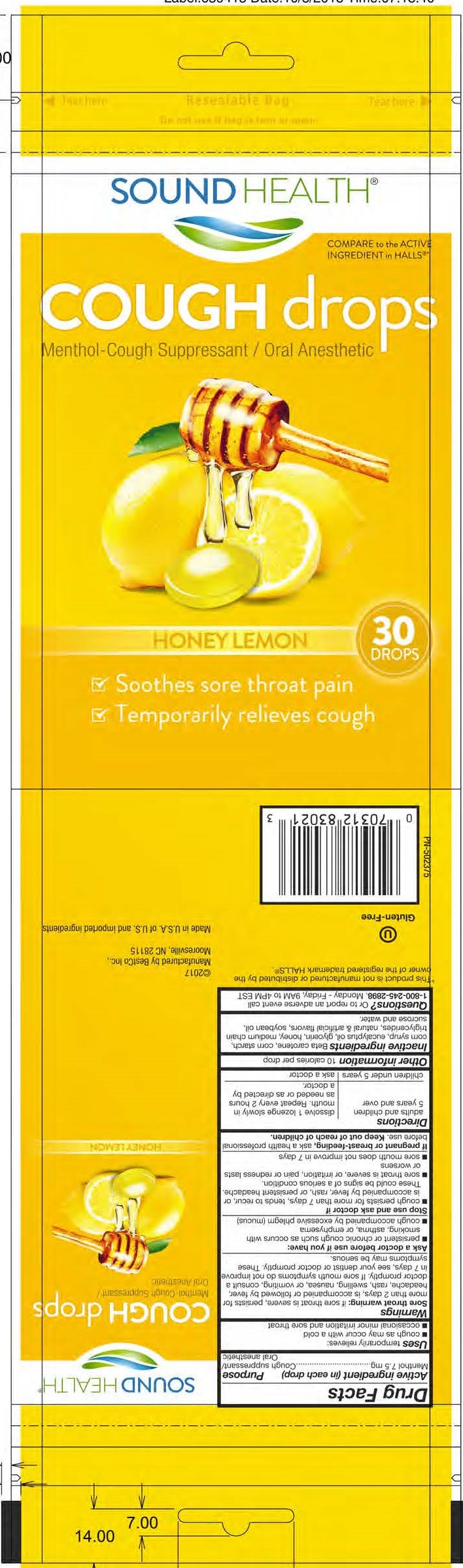 Sound Health Honey Lemon 30ct Cough Drops